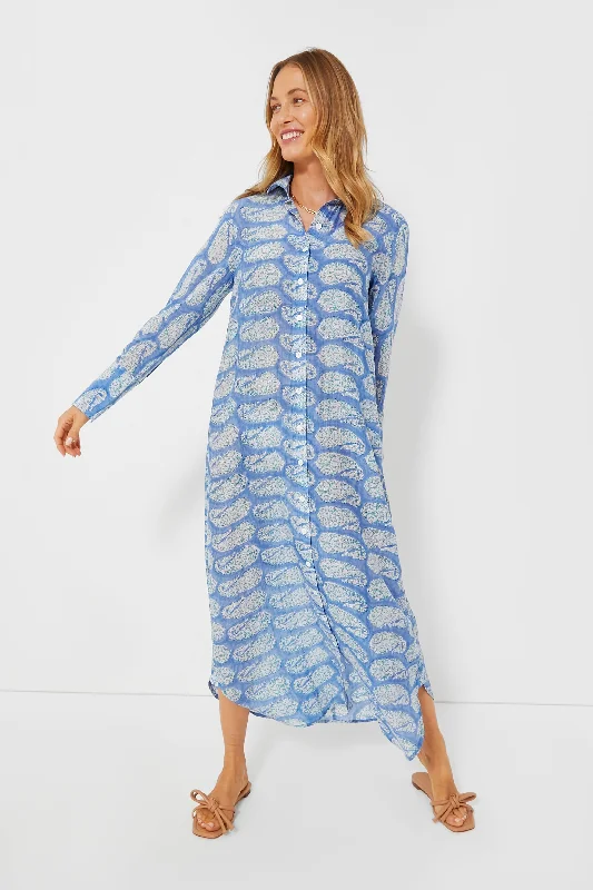 Markdowns Blue Turq Paisley Oversized Maxi Shirt Dress