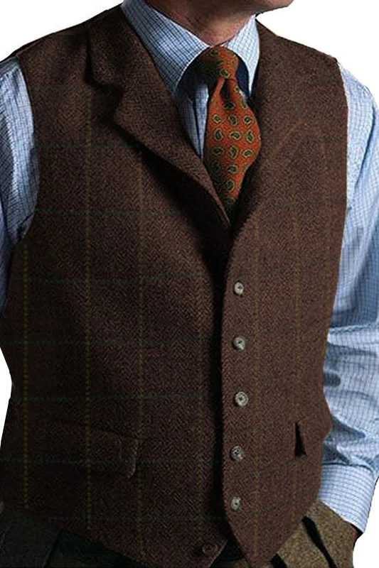 Stock Clearance Plaid Slim Men's Single Breasted Vest