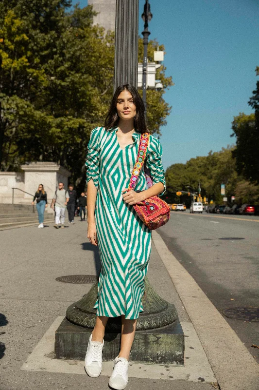 New Arrival Rambagh Stripes Dress Green