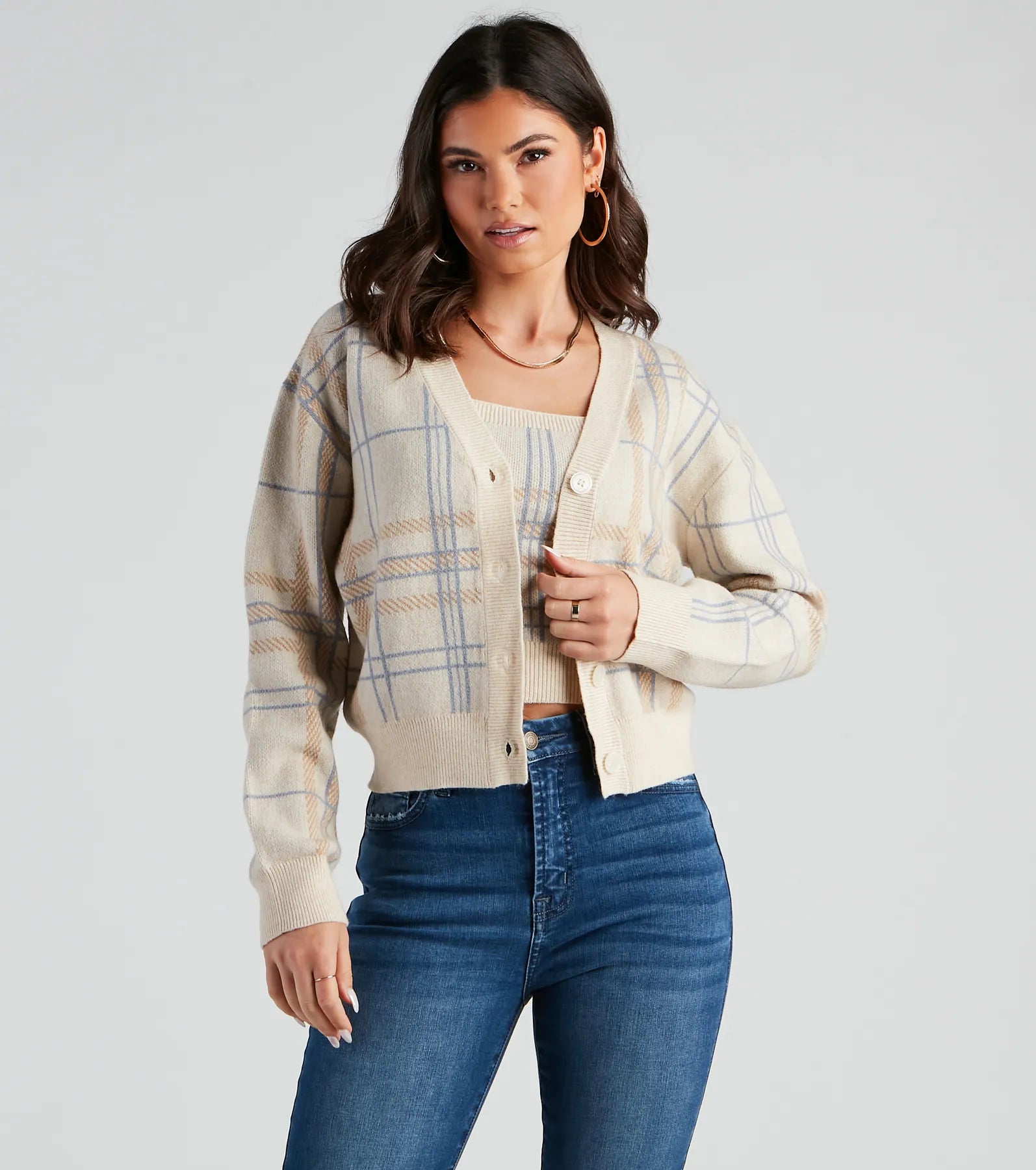 Customer Appreciation Sale Casually Preppy Plaid Cardigan