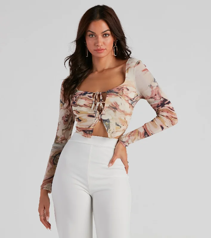 Savings Alert Dress Code Mesh Marble Crop Top