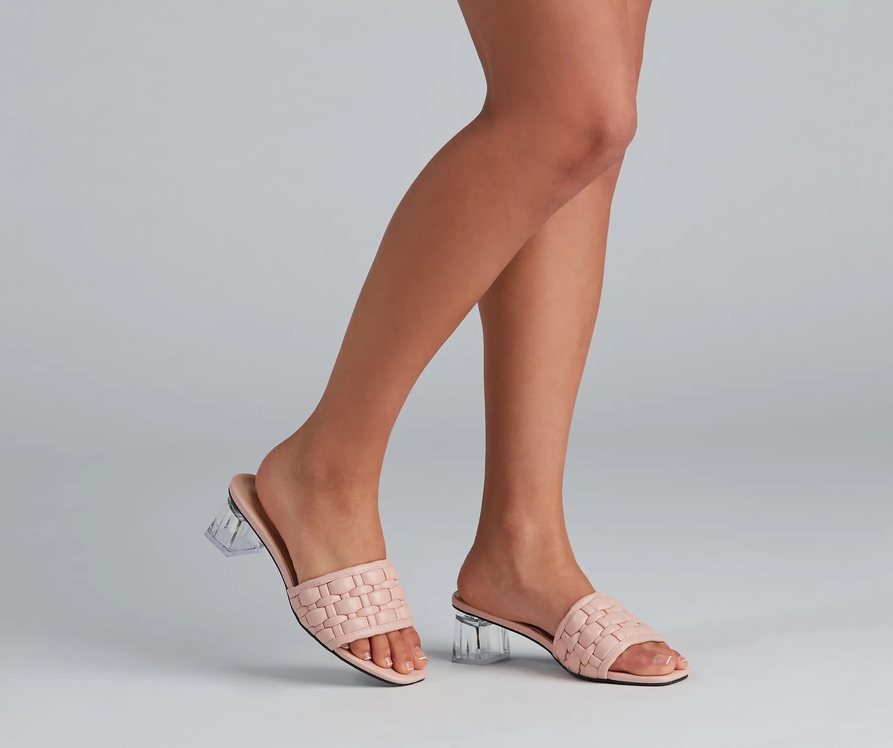 Don't Wait Basket Case Lucite Heel Mules