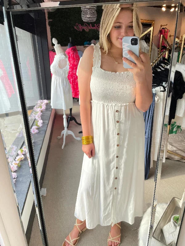 Best Bargains White Button Dress
