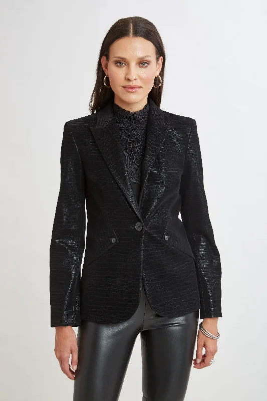 Daily Deals Croco Embossed Vegan Leather Panel Blazer