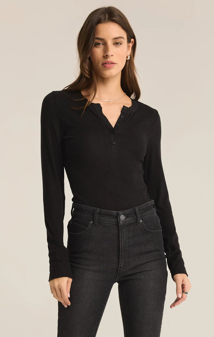 Quick Sale Scarlett Rib Henley I Black