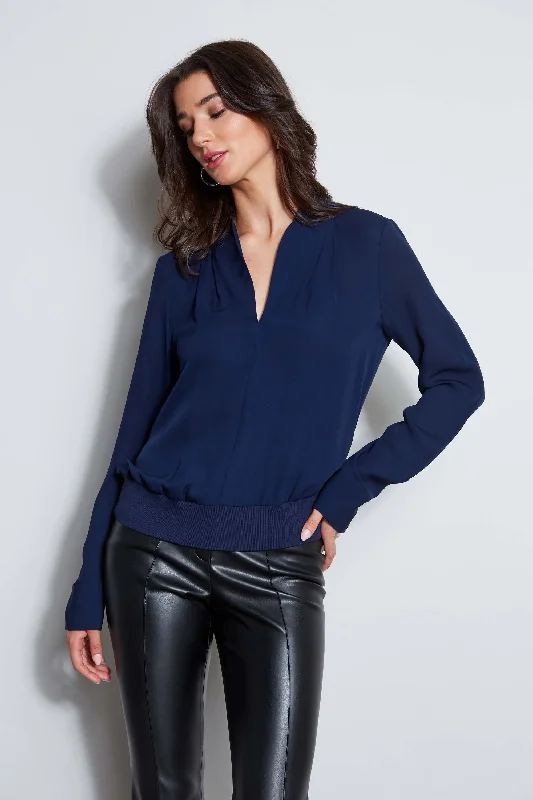 Price Reduction Silk Contour Neck Rib Trim Shirt