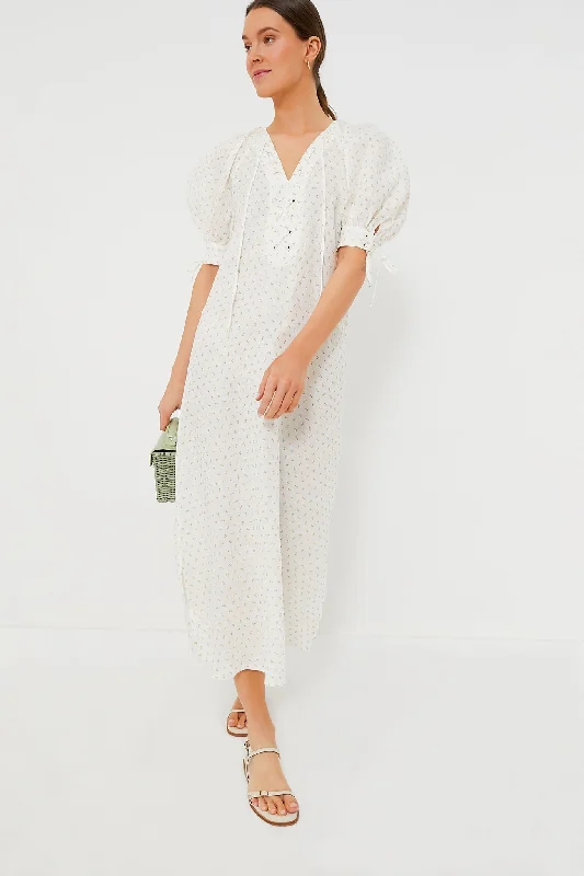 Epic Deals White and Pink Rose Garden Linen Dress