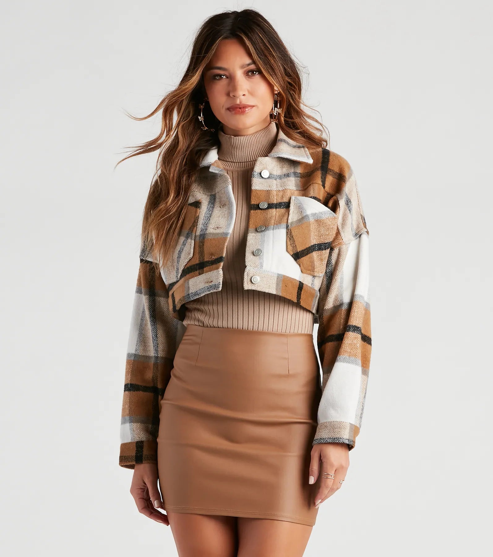 Amazing Deals Always In Plaid Woven Crop Shacket