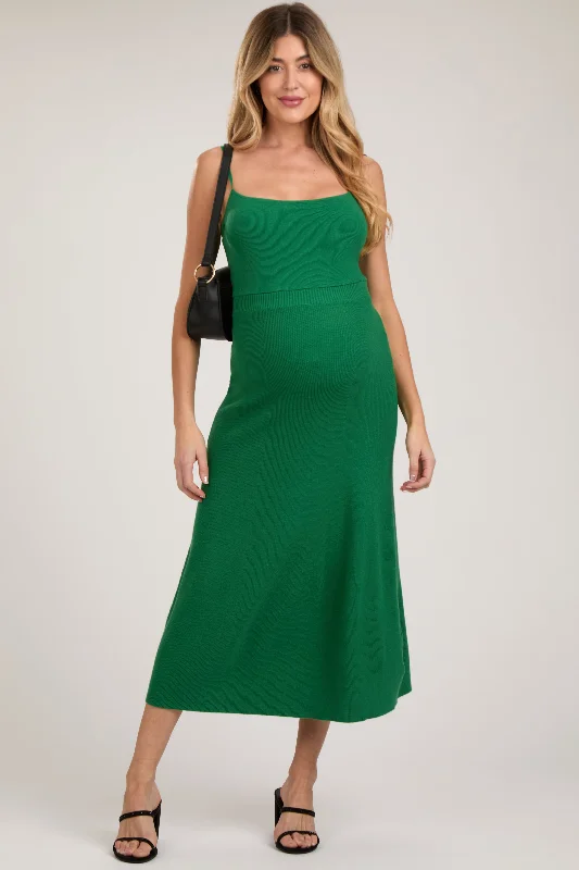 Buy Now Green Square Neck Sleeveless Sweater Maternity Midi Dress