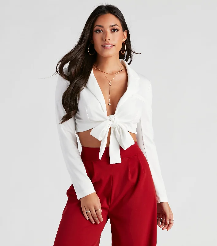 Can't Miss Down To Business Tie-Front Blazer