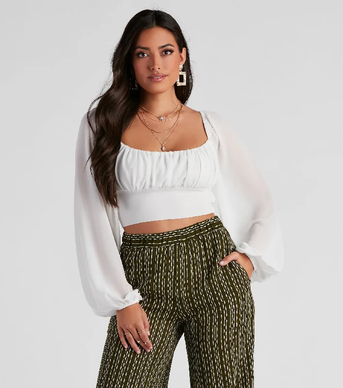 Extra Savings Chic Airy Chiffon Cropped Blouse