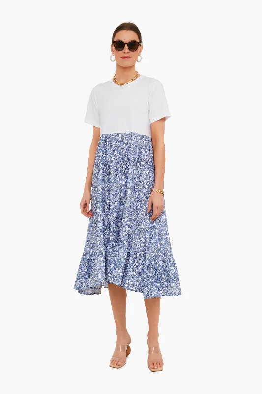 Blowout Sale Blue And White Miranda Combo Dress