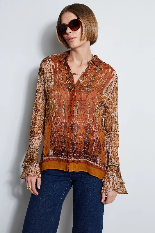 Overstock Sale Silk Crinkle Chiffon Raj Paisley Shirt
