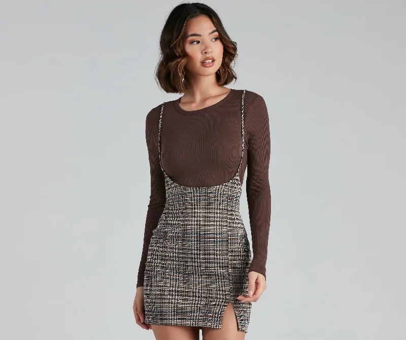 Closeout Always On Point Plaid Suspender Skirt