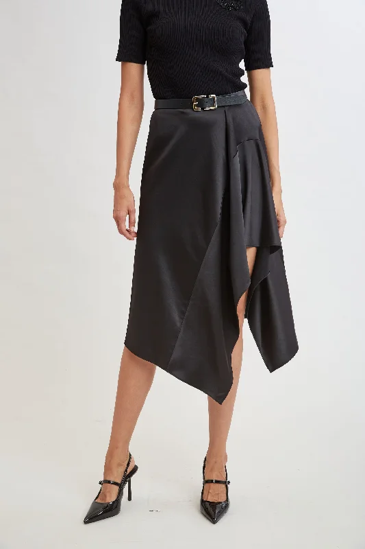 Incredible Offers Asymmetric Hem Satin Midi Skirt