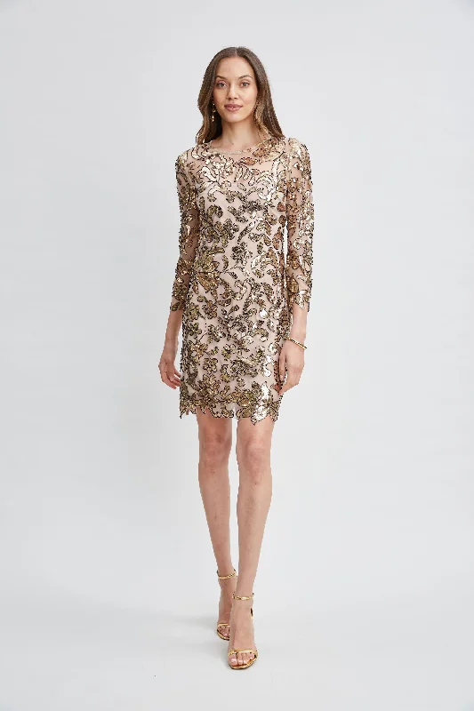 Holiday Sale Floral Sequin Long Sleeve Dress