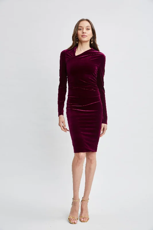 Year-End Clearance Asymmetric Ruched Velvet Dress