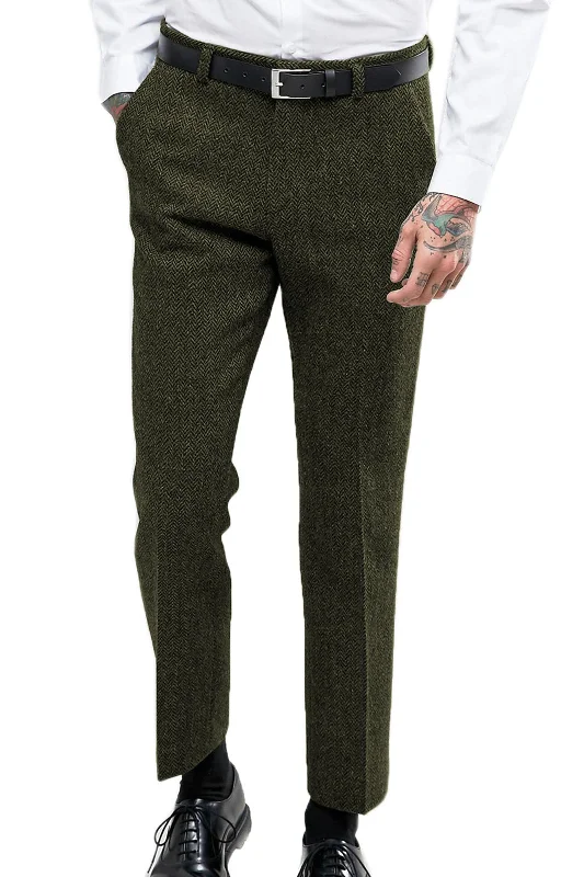 Now or Never Green Vintage Men's Formal Straight Suit Pants