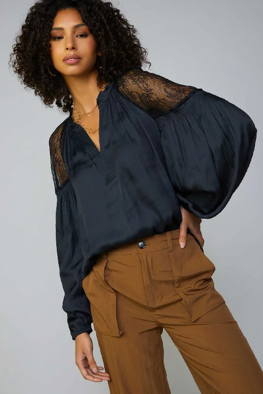 Warehouse Sale Enchanted Satin Blouse I Black