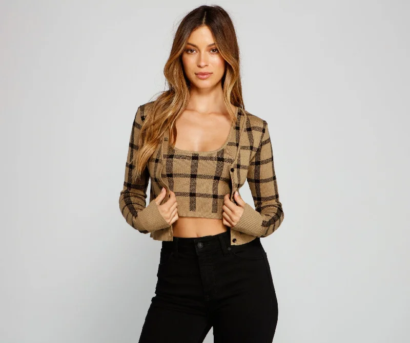 Price Drop Plaid Daze Cropped Cardigan