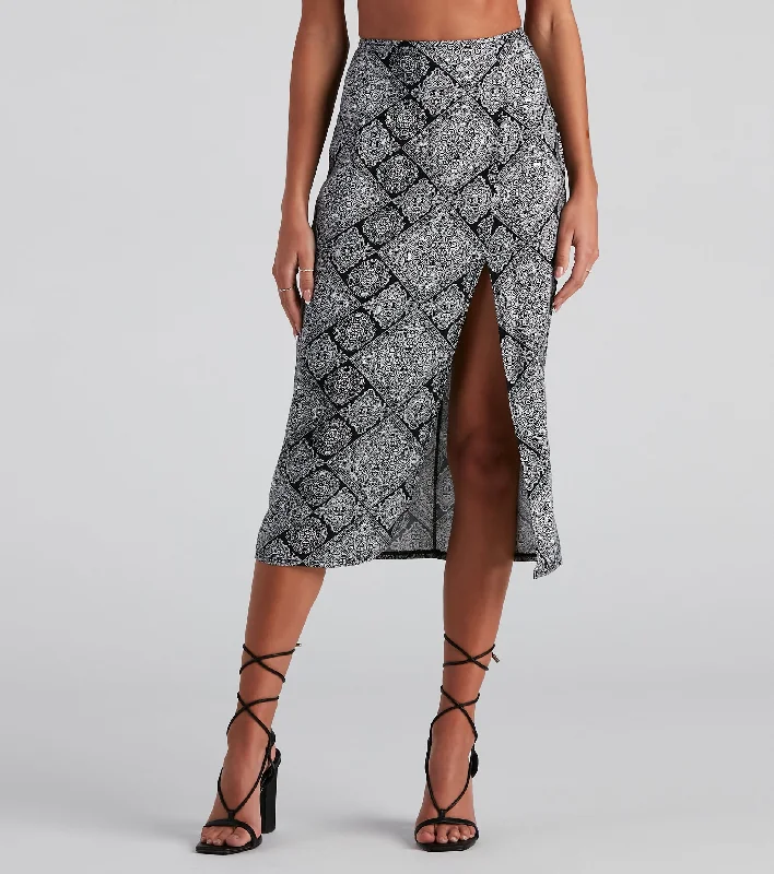 Overstock Challis Boho Slit Midi Skirt