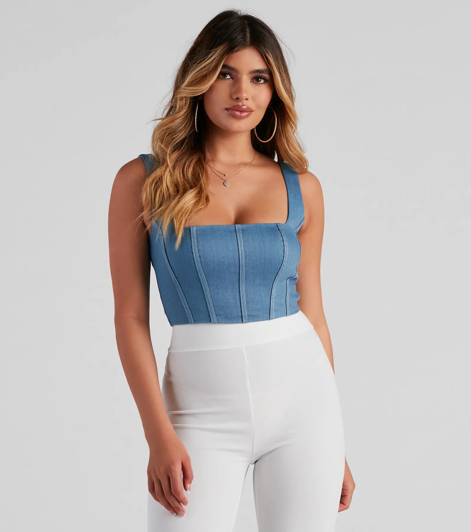 Quick Sale Timeless Square Neck Denim Corset