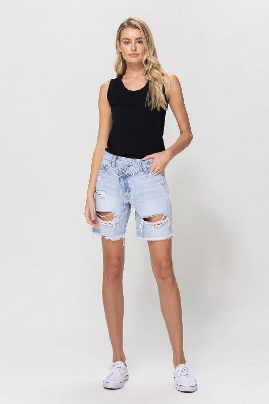 Price Rollback Boyfriend Cross Over Denim Shorts