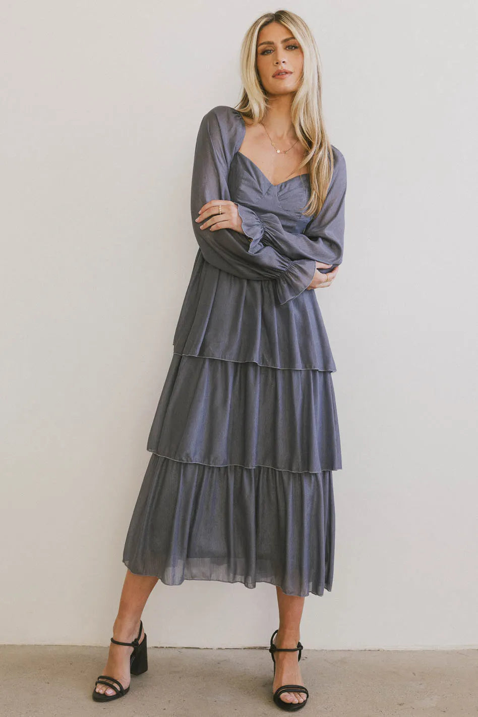 Act Now Manning Shimmery Midi Dress in Slate