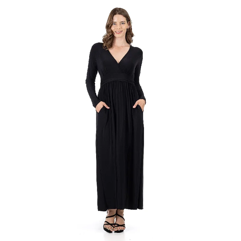 Major Savings 24seven Comfort Apparel Womens Long Sleeve V Neck Side Slit Maxi Dress