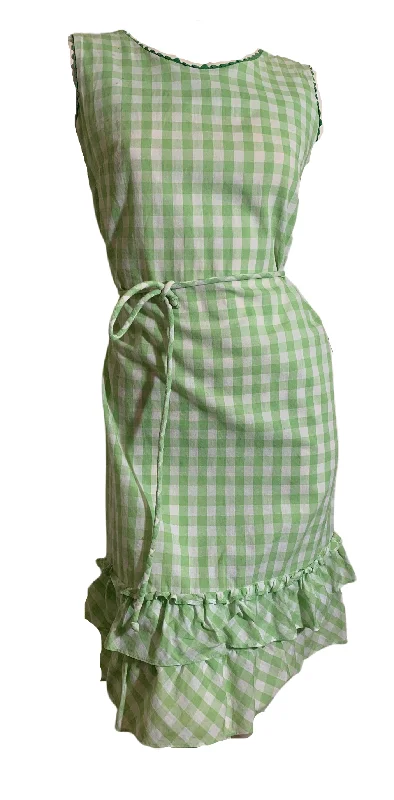 Instant Savings Lime Green Gingham Cotton Shift Dress circa 1960s