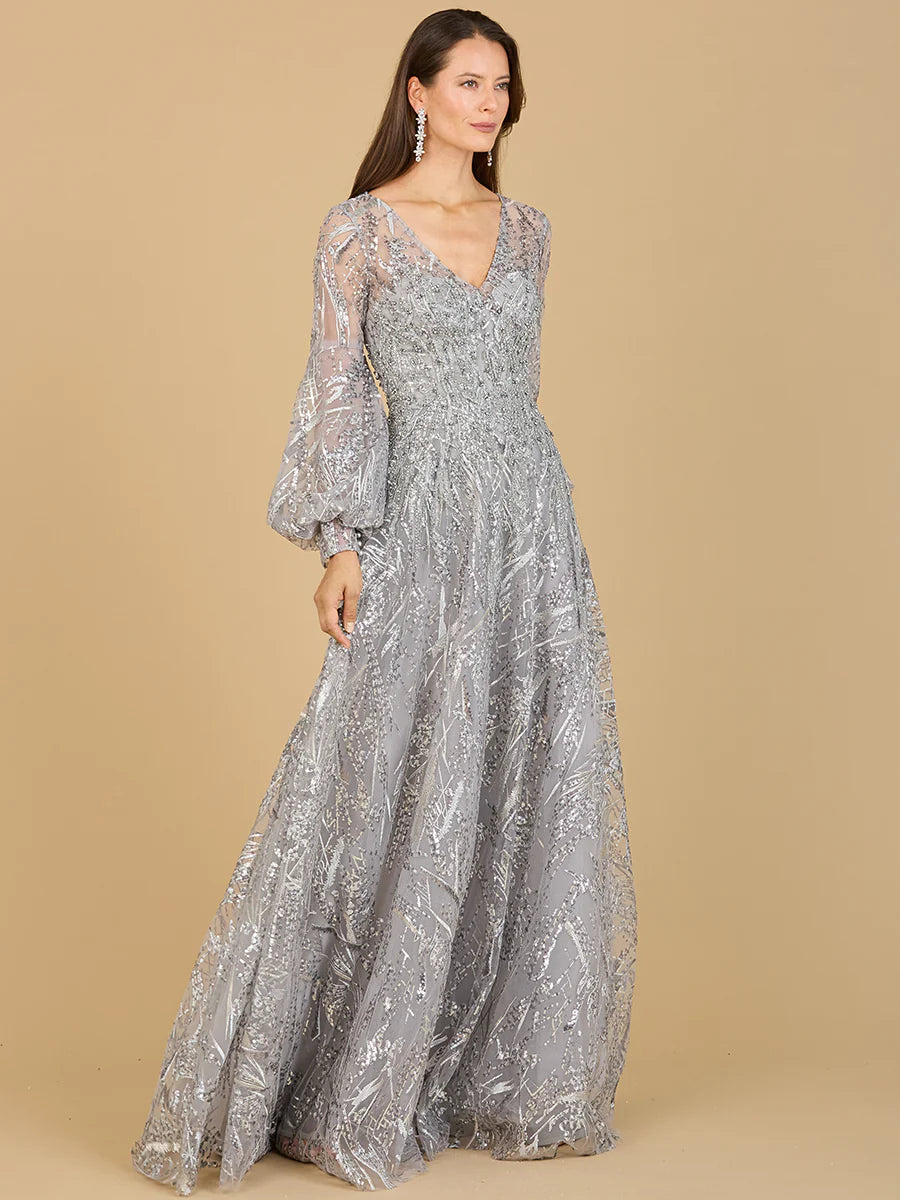 YEAR-End Clearance LARA 29198 - V NECKLINE LONG SLEEVE GOWN