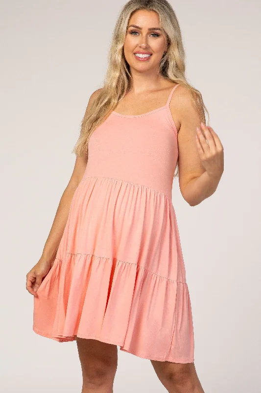 Don't Wait Coral Tiered Maternity Tank Dress