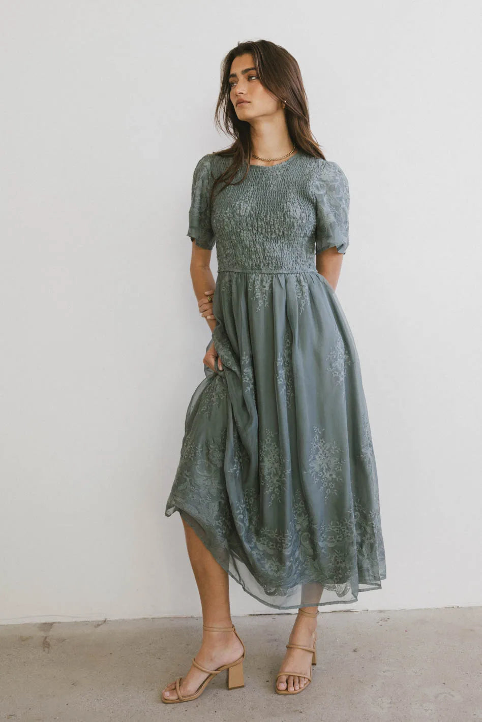 Weekend Special Alora Embroidered Dress in Teal