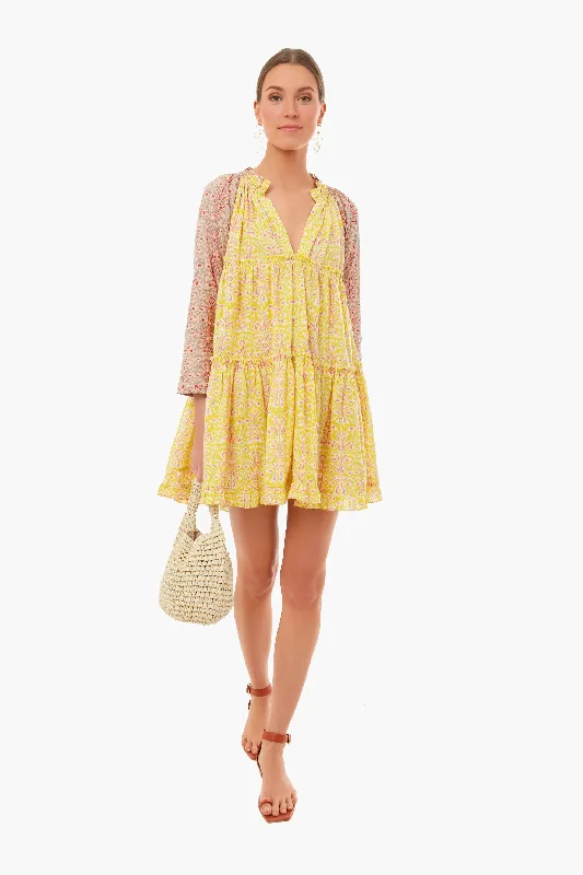 Year-End Sale Yellow And Sand Ikat Swing Dress