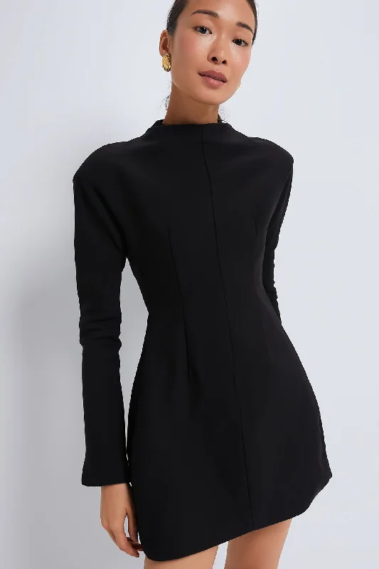 Stock Up and Save Black Wool Contoured Turtleneck Long Sleeve Mini Dress
