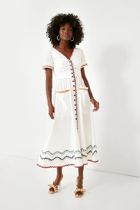 Daily Deals White and Ricrac Stitch Luella Midi Dress