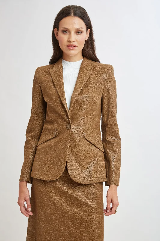 Act Fast Croco Embossed Vegan Leather Panel Blazer