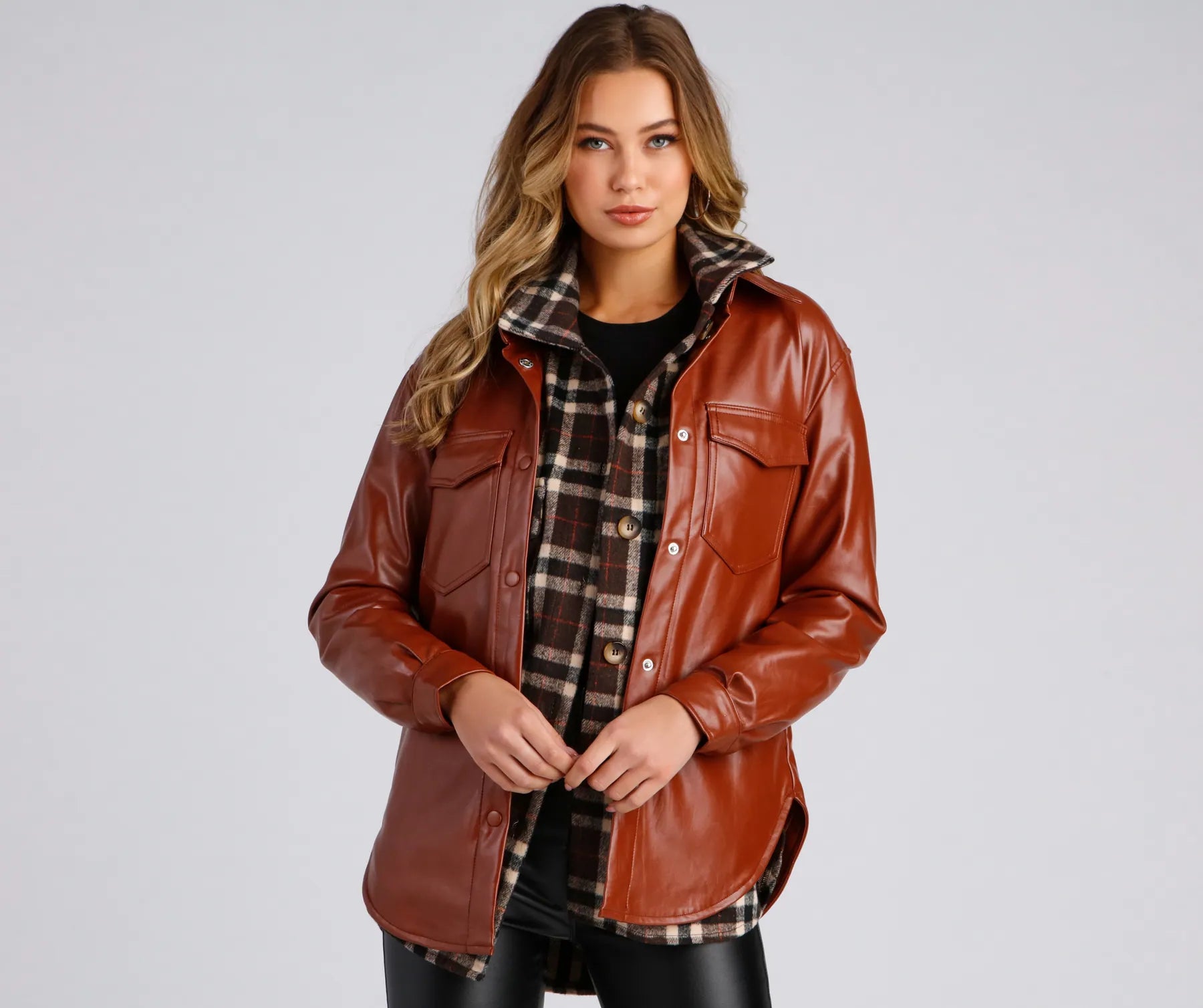 Final Clearance Casual-Chic Mood Faux Leather Shacket