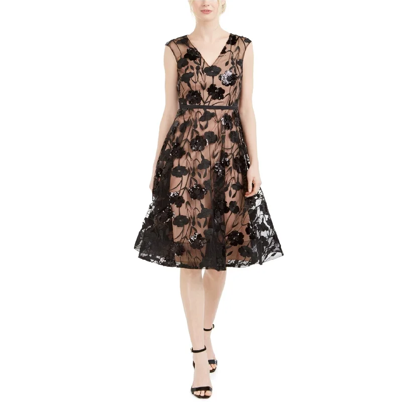 Discount Mania Calvin Klein Womens Sequin Cocktail Dress, Black, 2