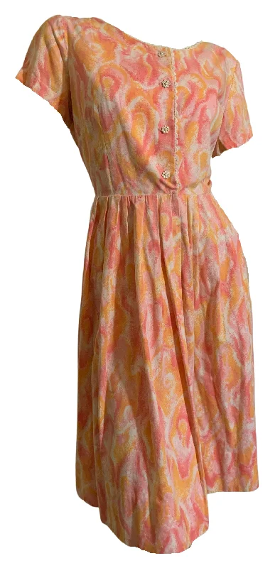 Weekend Special Pretty Peach Abstract Floral Print Cotton Dress circa 1960s
