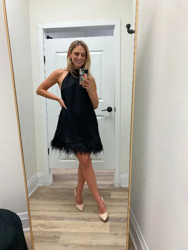 Instant Discount Simone Feather Mini Dress I Black