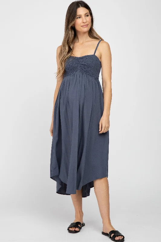 Unmissable Offer Navy Maternity Smocked Maternity Midi Dress