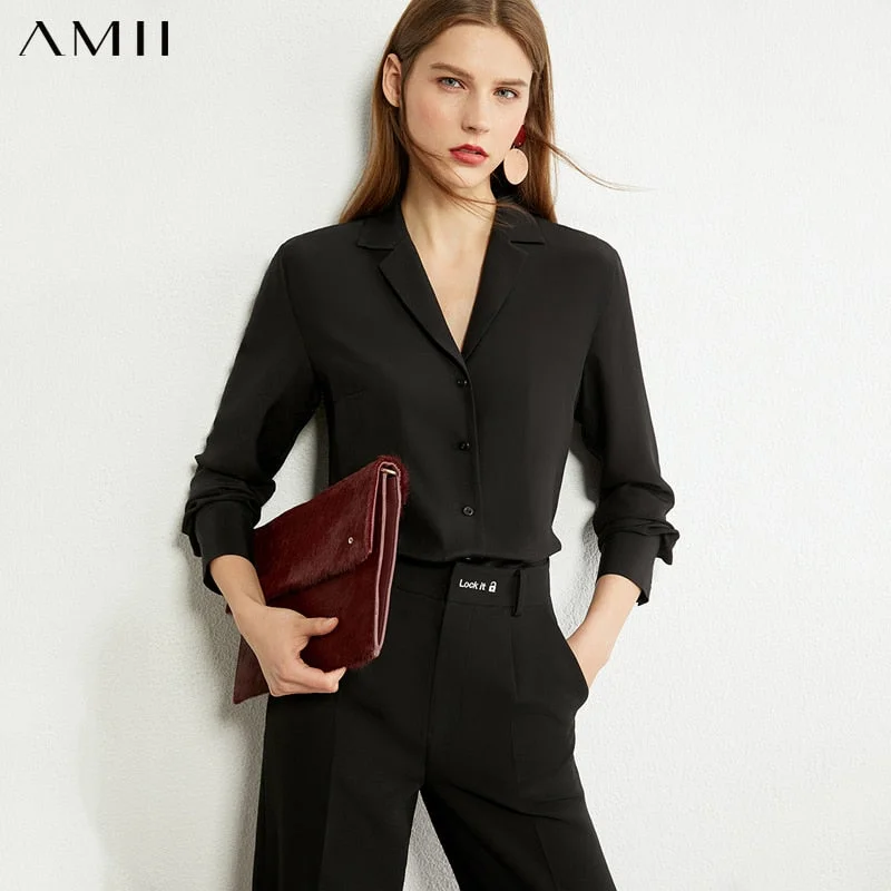 Daily Deals Graduation Gift  Awakecrm Minimalism Autumn Blouse For Women Fashion 100% Silk Vneck Button up Shirt Office Lady Vintage Blouses Female Tops 1332