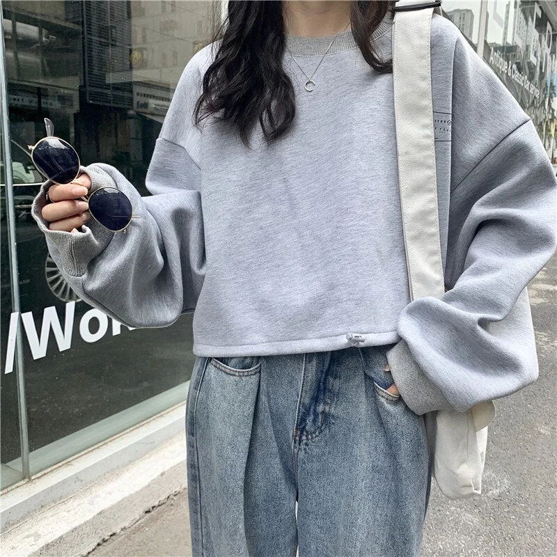 New Markdowns Christmas Gift Nomikuma Letter Printing Sweatshirt Women O Neck Long Sleeve Casual Loose Crop Tops Korean BF Style Hoodies Outerwear
