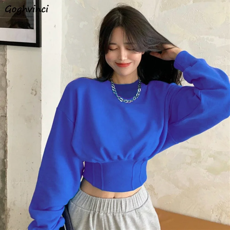 Overstock Hoodies Womens Loose O-Neck Crop Tops Thicken High Waist Harajuku Ulzzang Design Batwing Sleeve Sweatshirts Female Pullovers New