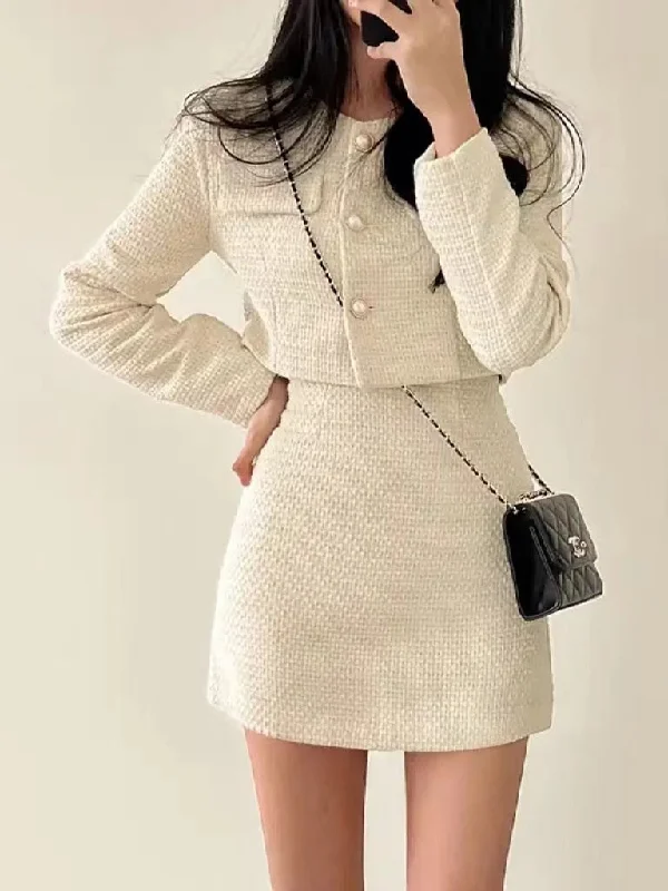 Daily Specials Joskka  Autumn Single Breasted Tweed Jackets Women Coat High Waist Mini Skirt 2 Piece Sets Spring Outfit Elegant Luxury Office Suit