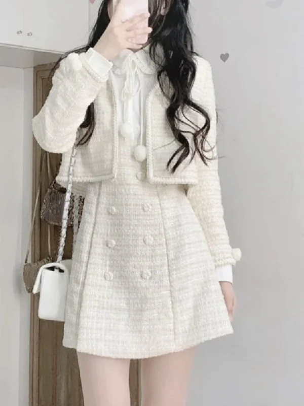 Value Deals Joskka Bow Sweet Kawaii Two Piece Set Women Patchwork Korean Fashion Mini Dress Suit Female Long Sleeve Coat + Vintage Dress New Value Deals Joskka Bow Sweet Kawaii Two Piece Set Women Patchwork Korean Fashion Mini Dress Suit Female Long Sleeve Coat + Vintage Dress New
