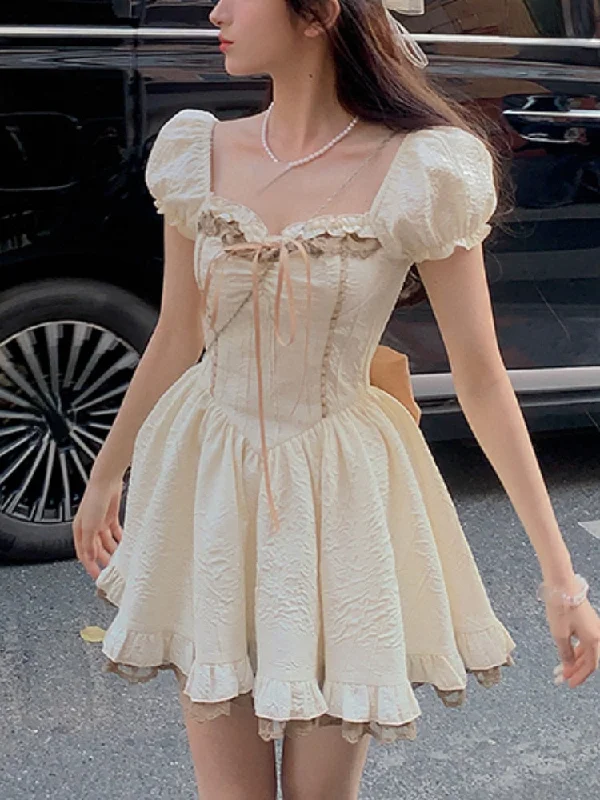 Today Only Joskka Bubble Sleeve Elegant Vintage Dress Women Lace-up Korean Fashion Mini Dress Female Ruffles Princess Sweet Dress Summer New Today Only Joskka Bubble Sleeve Elegant Vintage Dress Women Lace-up Korean Fashion Mini Dress Female Ruffles Princess Sweet Dress Summer New