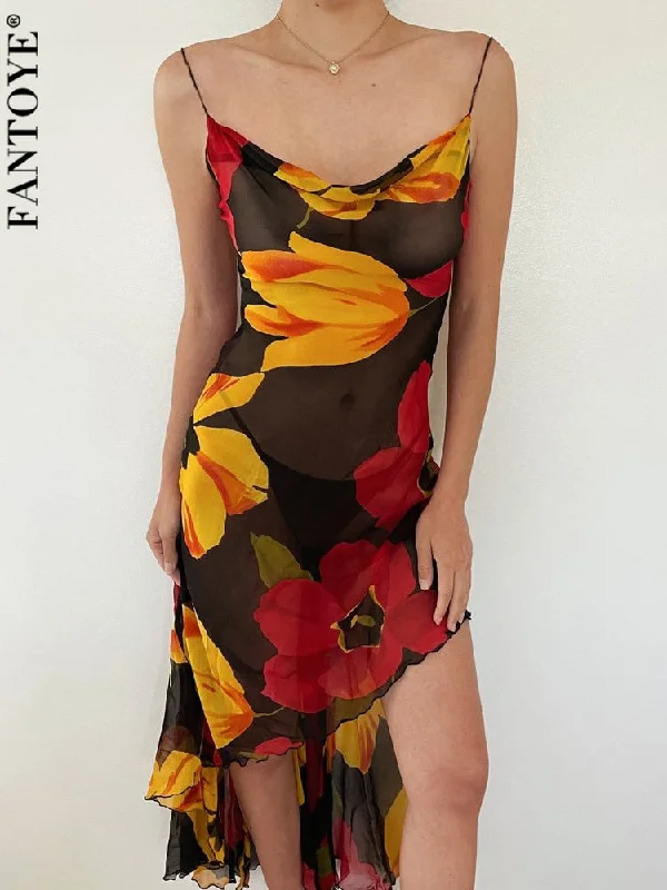 Price Drop Joskka Chiffon Print Backless Women Summer Dress Spaghetti Strap See Through Dress Female Slim Vacation Outside Beachwear Price Drop Joskka Chiffon Print Backless Women Summer Dress Spaghetti Strap See Through Dress Female Slim Vacation Outside Beachwear