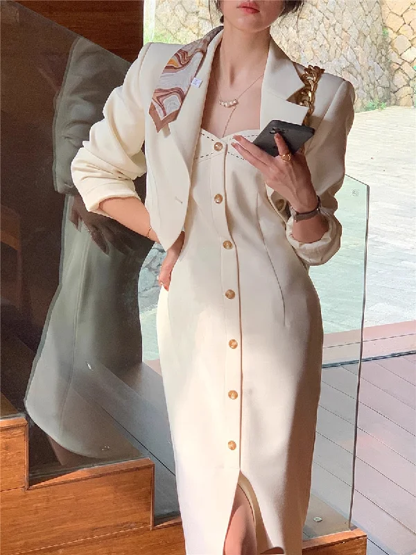 Super Deal Joskka Dress Two Piece Suit Women Elegant Autumn  New Fashion Evening Party Vintage Clothes Office Lady Coat and Dress Sets Suits